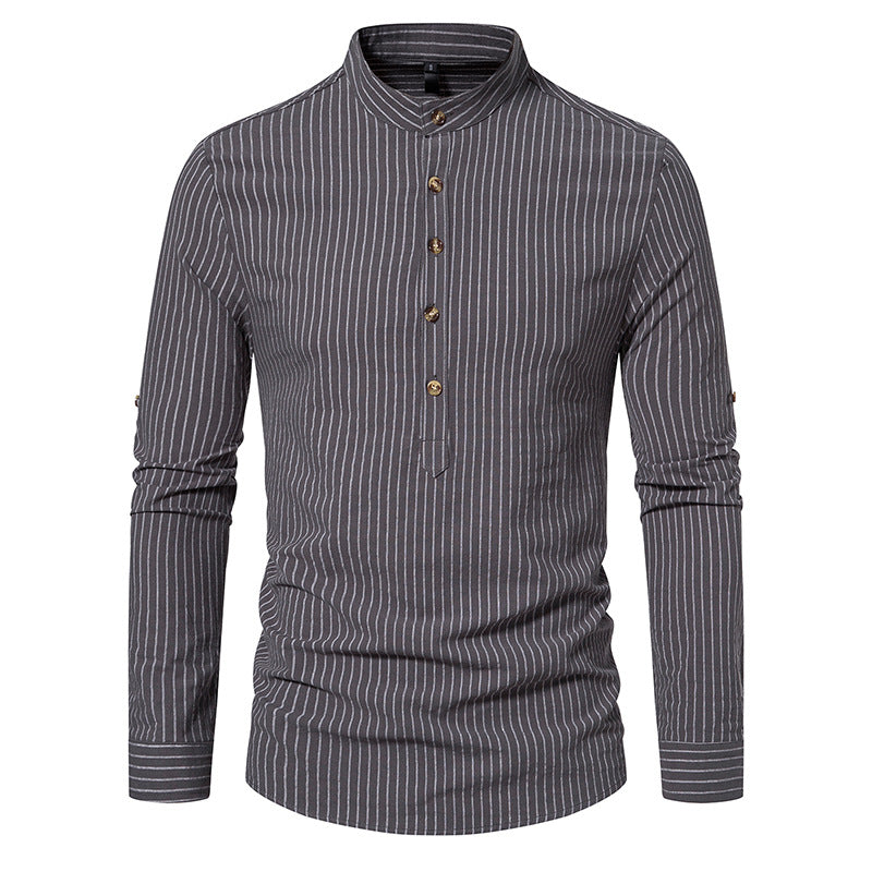 Herren Hemd Stehkragen mit feinen Streifen Modern