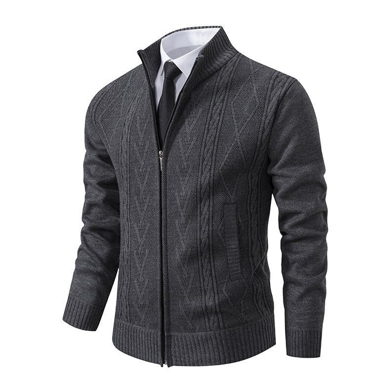 Herren Strickjacke Aran Muster Zipper Modern