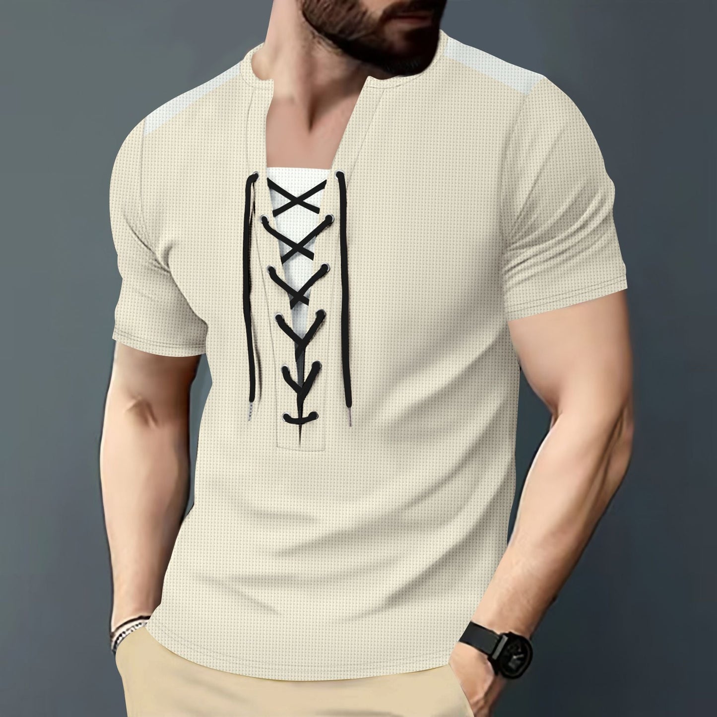 Herren Sportshirt Kurzarm Schnürdesign Modern