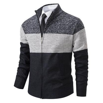 Herren Strickjacke Strukturiertes Farbblock Design Modern