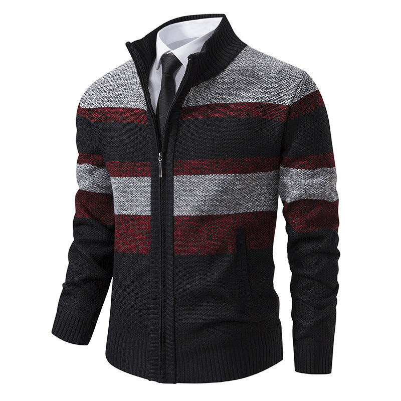 Herren Strickjacke Stehkragen Modernes Streifenmuster