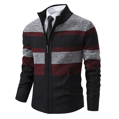 Herren Strickjacke Stehkragen Modernes Streifenmuster