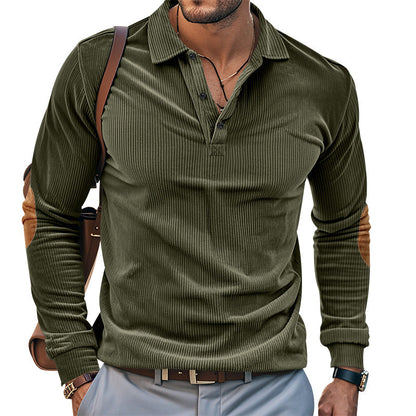 Herren Langarm-Shirt mit Rippenstoff und Contrast-Ellbogenpatches Modern