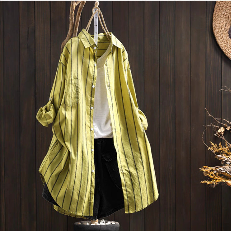Damen Bluse Langarm Oversized Streifenlook