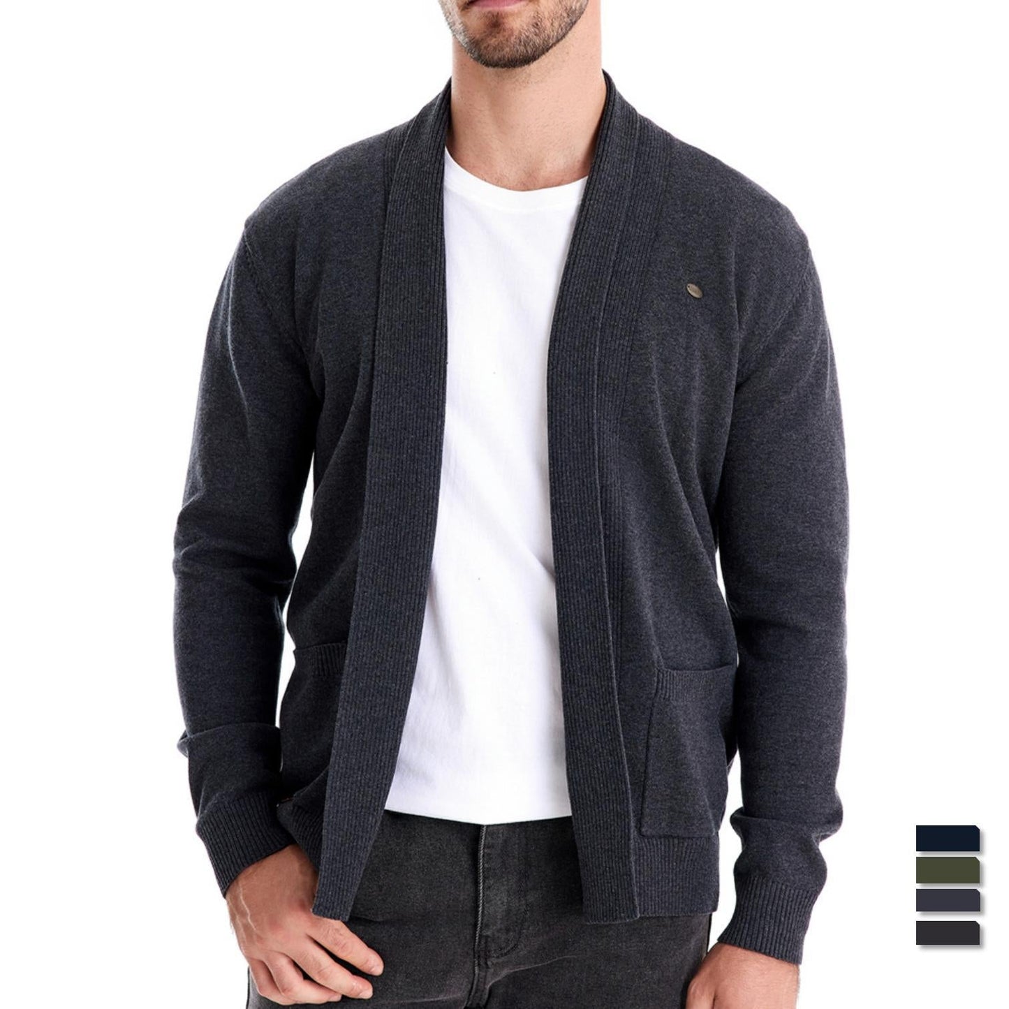 Herren Cardigan V-Ausschnitt Lässig Grau Modern - BerlinGlamour