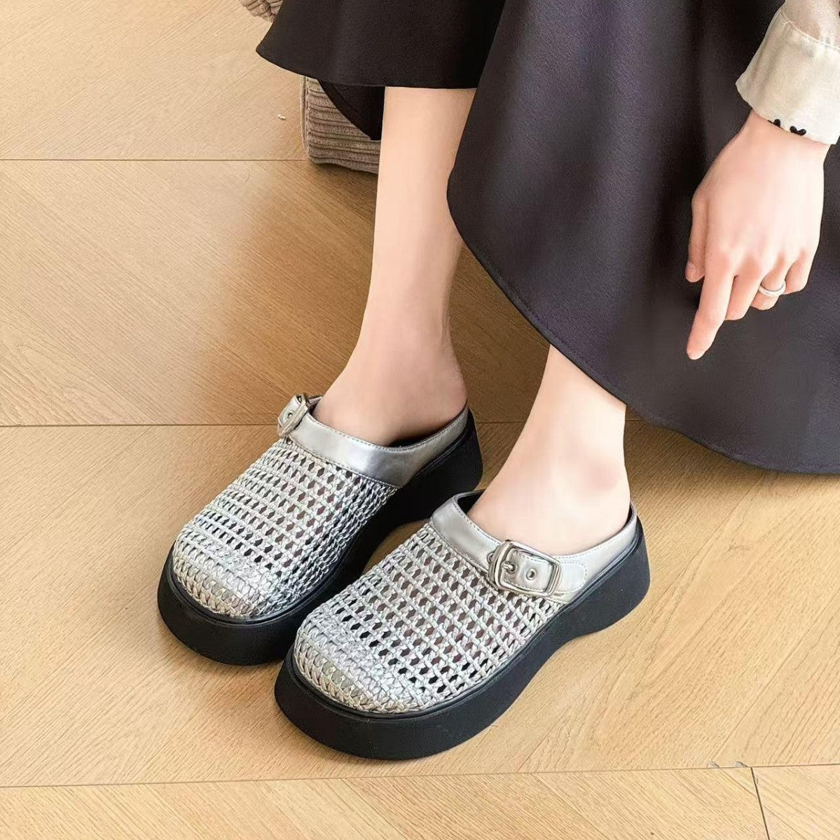 Damen Clogs Komfortabel Plateau Wabenmuster Schuhe