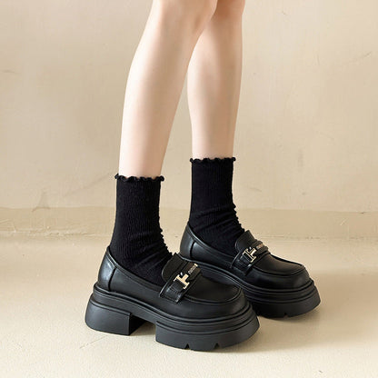 Damen Loafers Hochabsatz Glänzend Schuhe Modisch