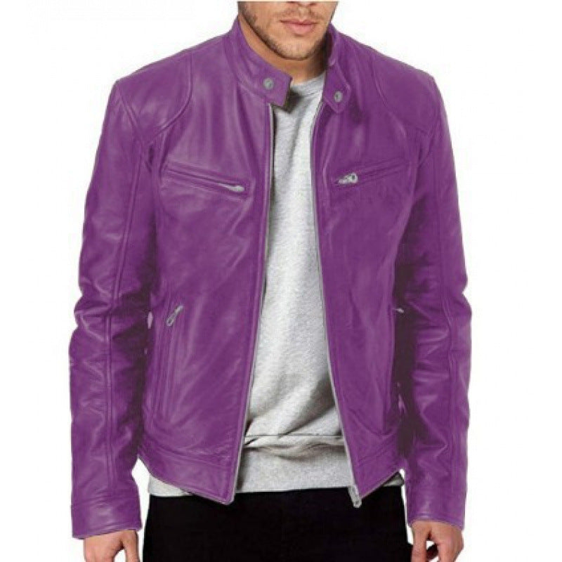Herren Lederjacke Biker Stil Echtes Leder Schwarz