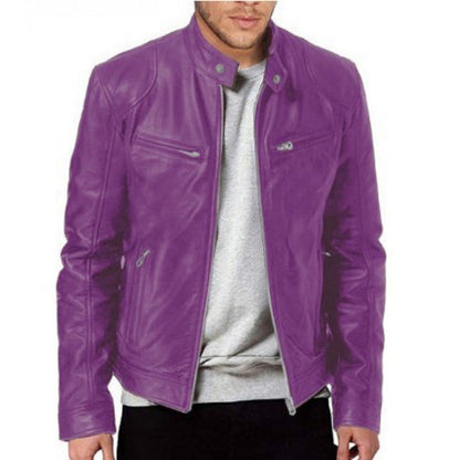 Herren Lederjacke Biker Stil Echtes Leder Schwarz