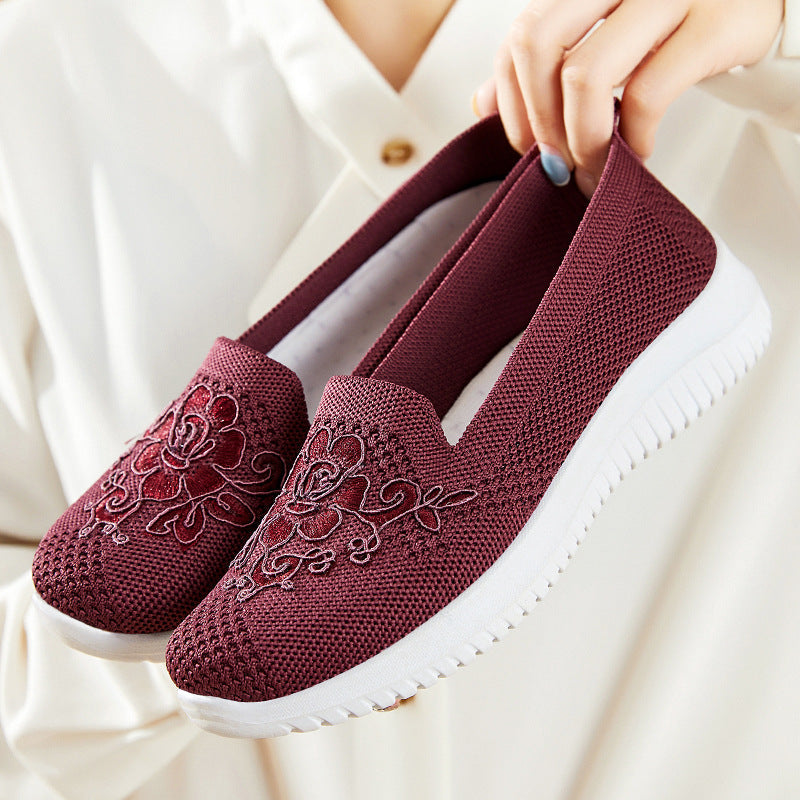 Damen Sneaker Bequem Blumenmuster Slip-On Schuhe
