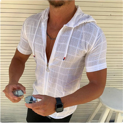 Herren Kapuzen-Shirt Modern Kurzarm Sportlich