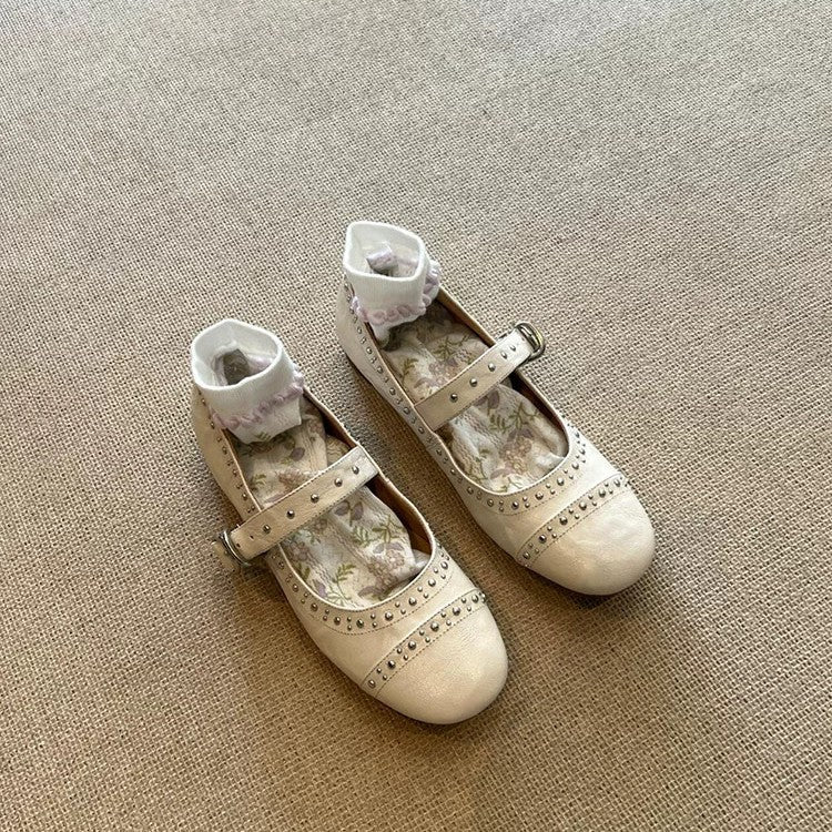 Damen Ballerinas Schnalle Nieten Modern