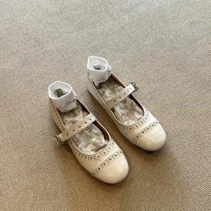 Damen Ballerinas Schnalle Nieten Modern