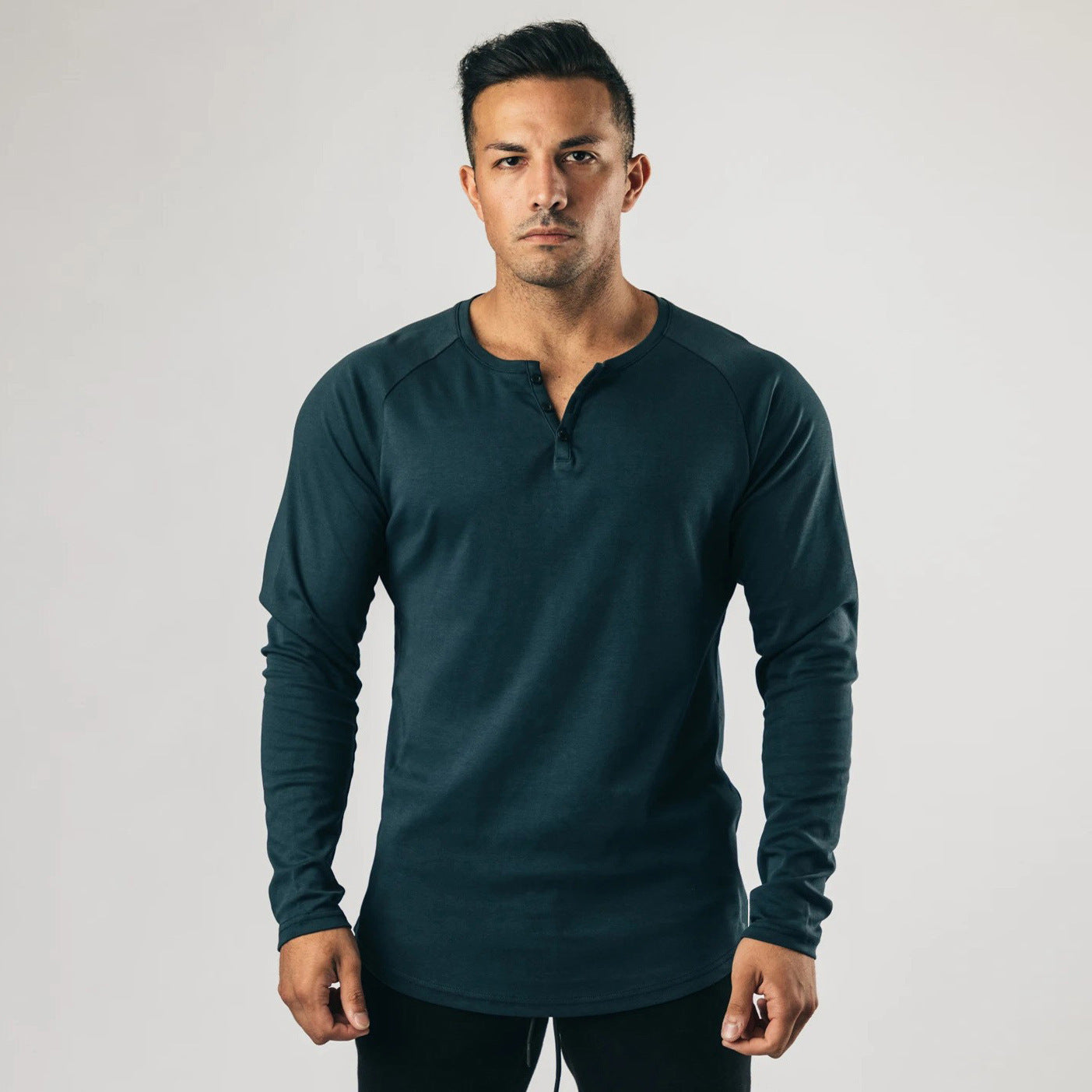 Herren Langarmshirt Baumwolle Hochwertig Knöpfbar Modern