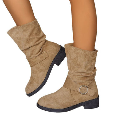 Damen Stiefeletten Mit Falten-Design Und Dekorativem Riemen