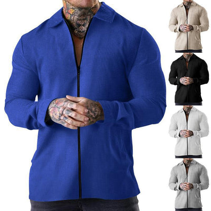 Herren Kurzarm Hemd Modern mit Reißverschluss und Struktur