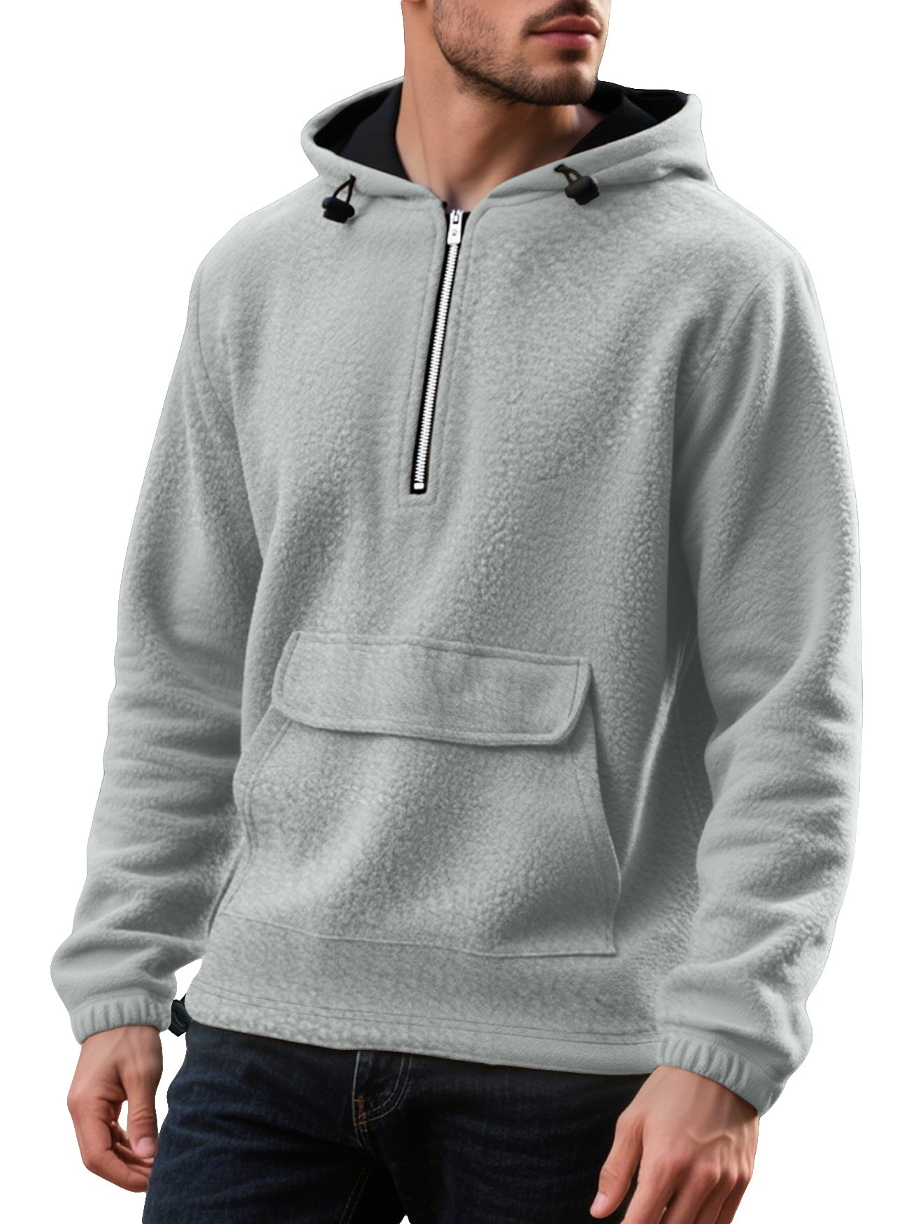 Herren Fleece Pullover Kapuzenjacke mit Reißverschluss und Kängurutasche
