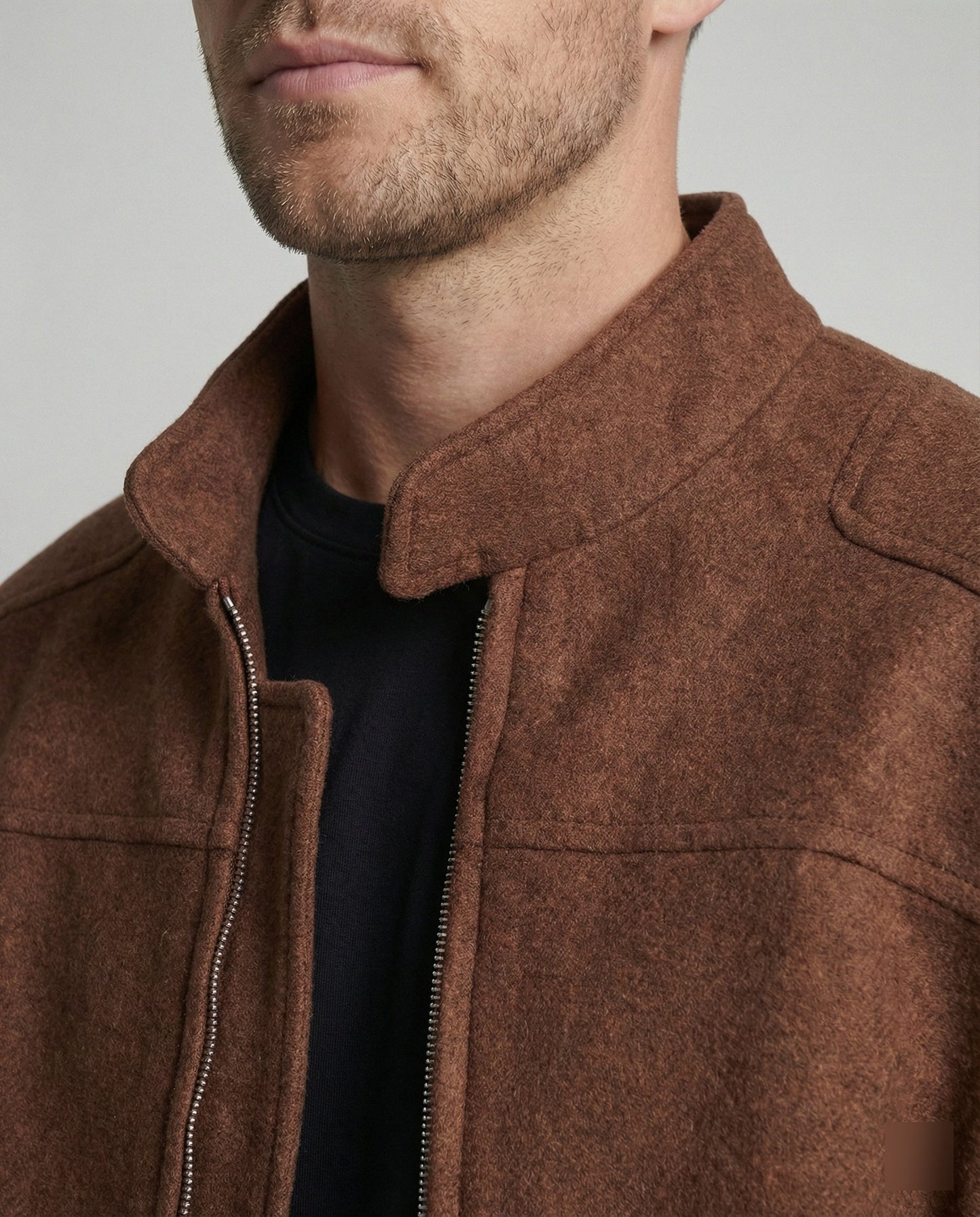 Herren Wolljacke Stehkragen Reißverschluss Modern