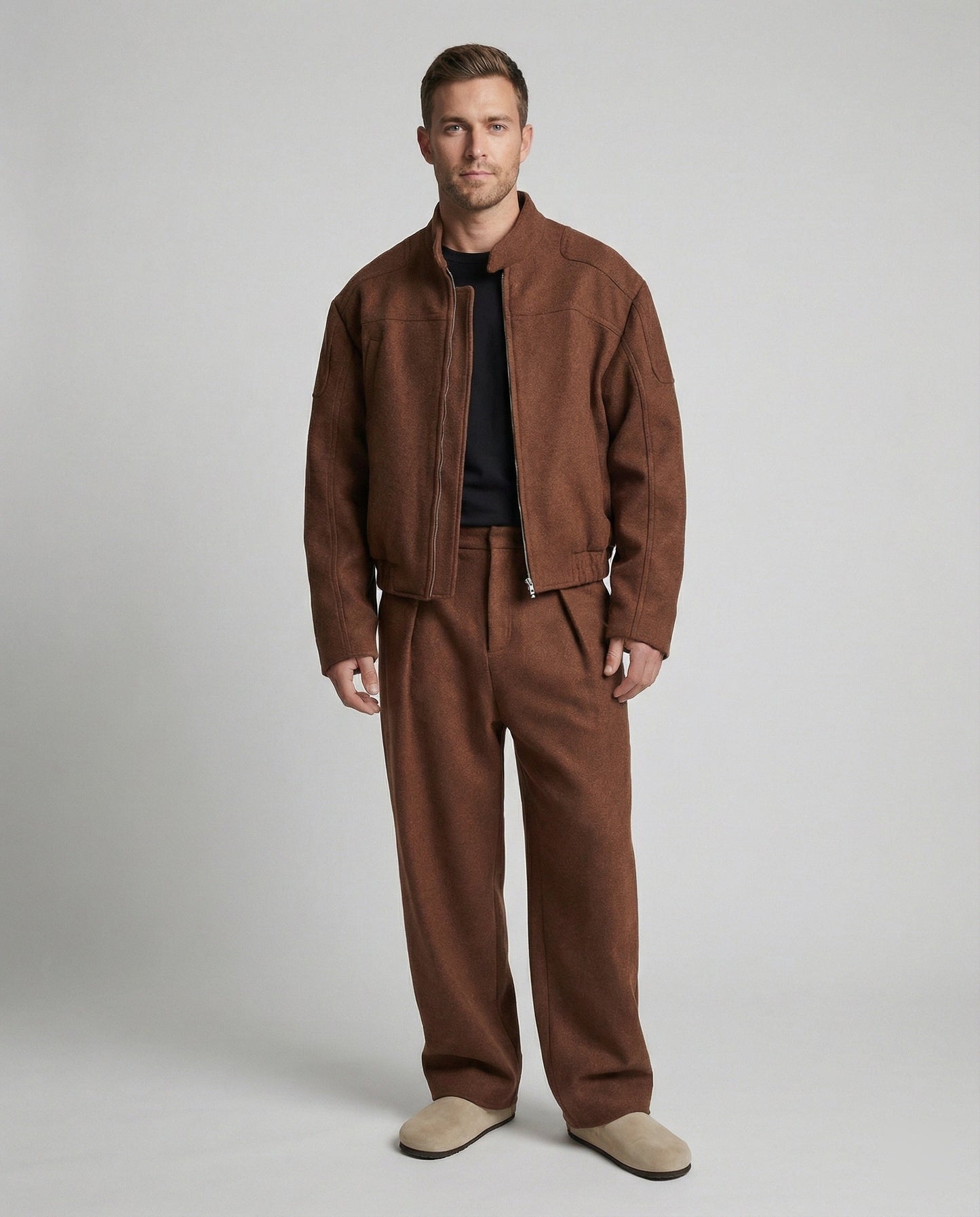 Herren Wolljacke Stehkragen Reißverschluss Modern