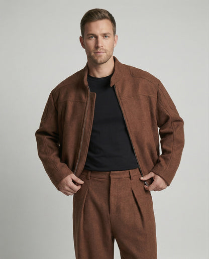 Herren Wolljacke Stehkragen Reißverschluss Modern - BerlinGlamour