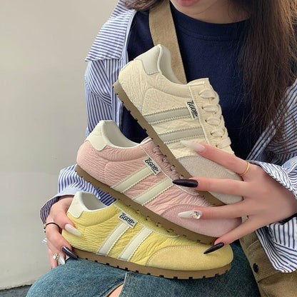 Damen Sneaker Retro Sportlich Leder Schuhe