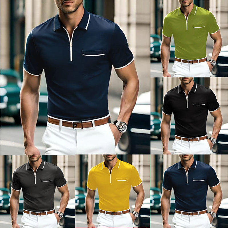 Herren Polohemd Modern mit Kontrastreißverschluss und Brusttasche - BerlinGlamour