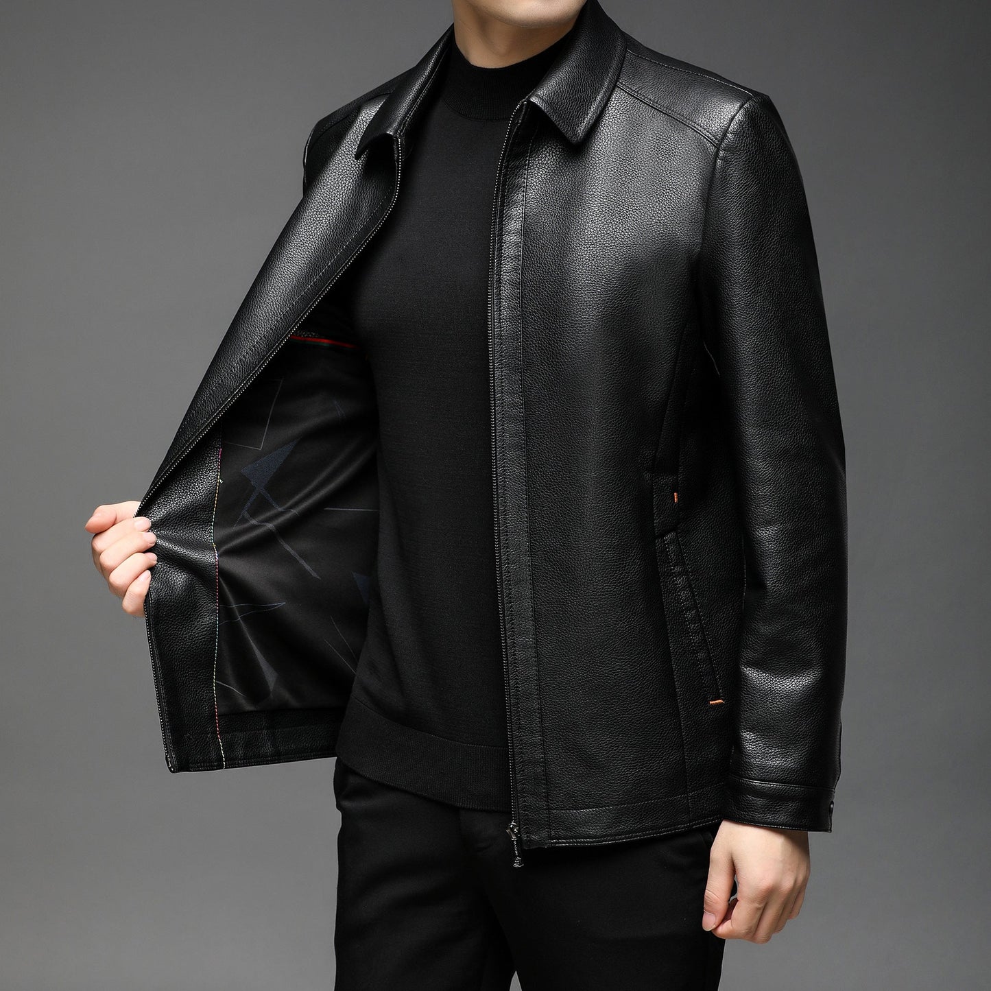 Lederjacke Herren Modern Elegant Schnitt Schwarz