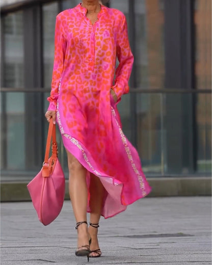 Damen Maxikleid mit Animalprint und Knopfleiste Modern
