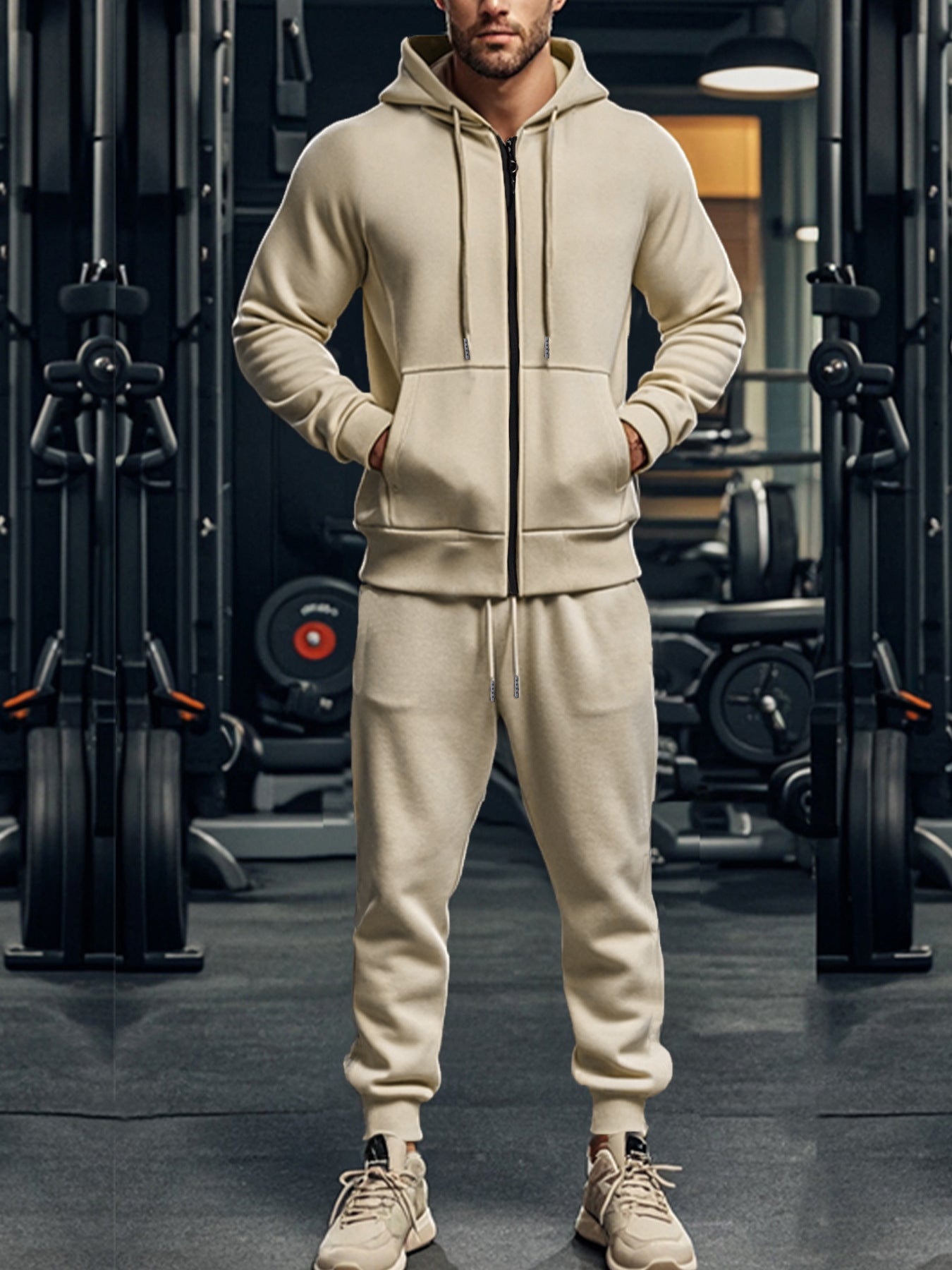 Herren Trainingsanzug Sportlich Kapuze Reißverschluss Jogginganzug