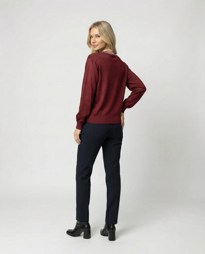 Damen Bluse mit Satin Ärmeln und Perlendekor Elegant