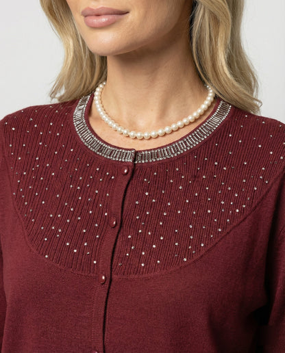 Damen Bluse mit Satin Ärmeln und Perlendekor Elegant