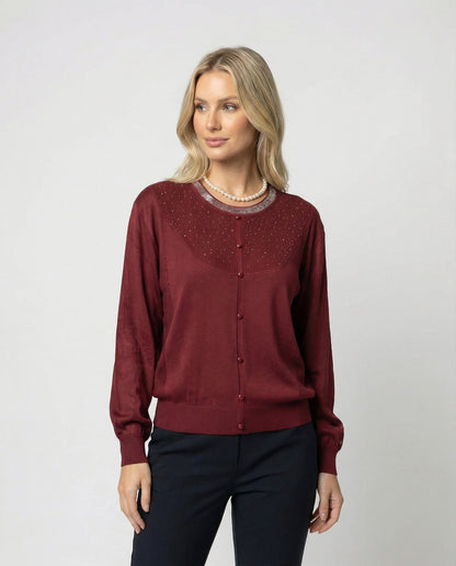 Damen Bluse mit Satin Ärmeln und Perlendekor Elegant - BerlinGlamour