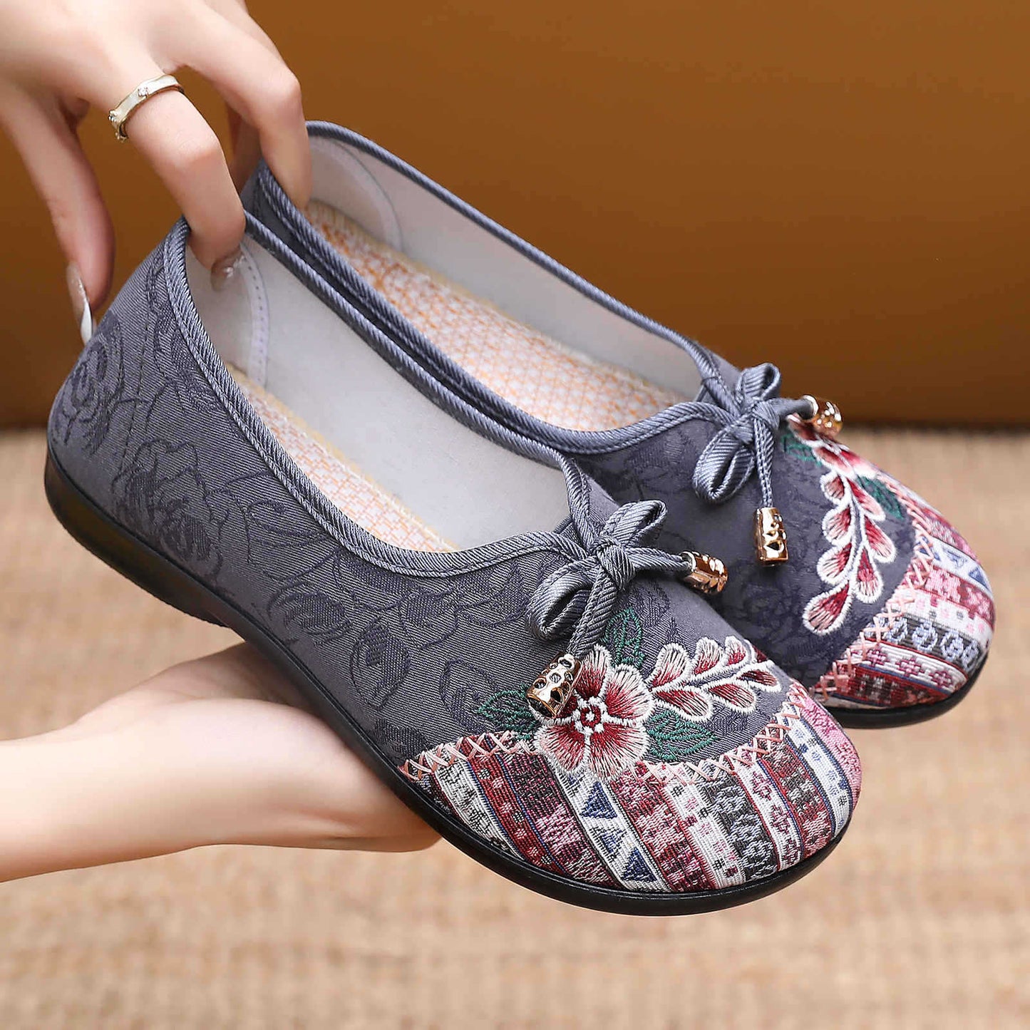 Damen Ballerinas Bequem Elastisch Floral - BerlinGlamour