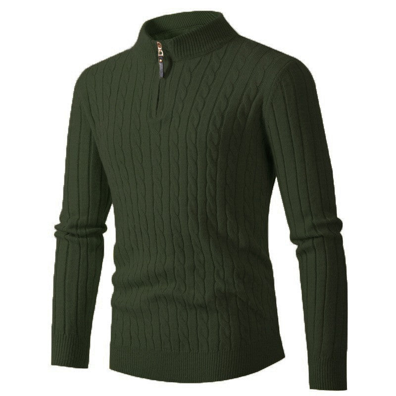 Herren Strickpullover Modern Zopfmuster Kragenreißverschluss