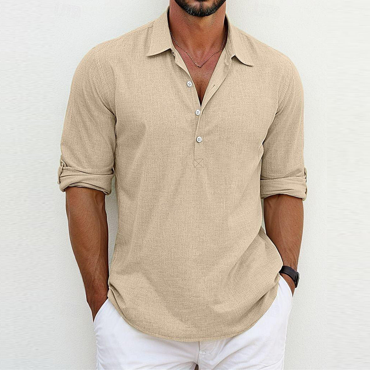 Herren Hemd Modern 3/4 Ärmel Knopfleiste Style