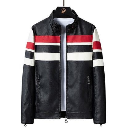 Herren Lederjacke Sportlich Mit Kontraststreifen