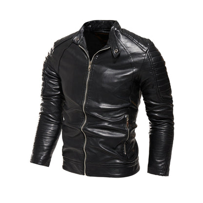 Herren Lederjacke Strukturiert Schwarz Modern