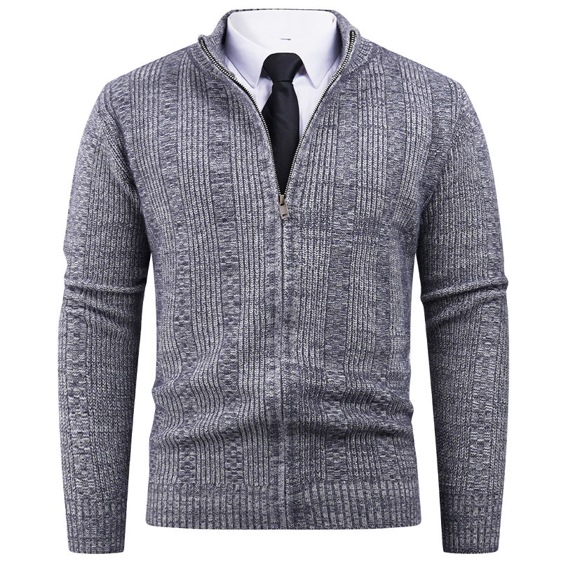 Herren Strickjacke Modern Reißverschluss Zopfmuster Schwarz