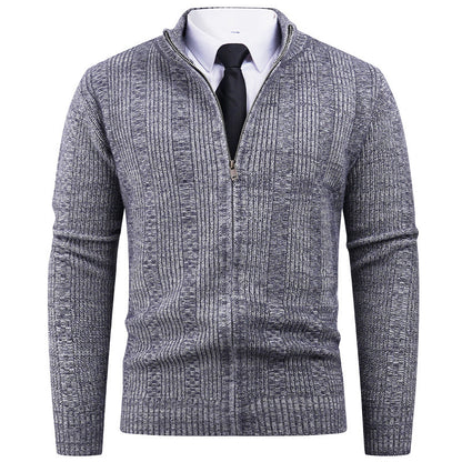 Herren Strickjacke Modern Reißverschluss Zopfmuster Schwarz