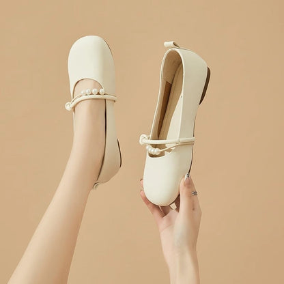 Damen Ballerinas Perlen Riemen Elegantes Design