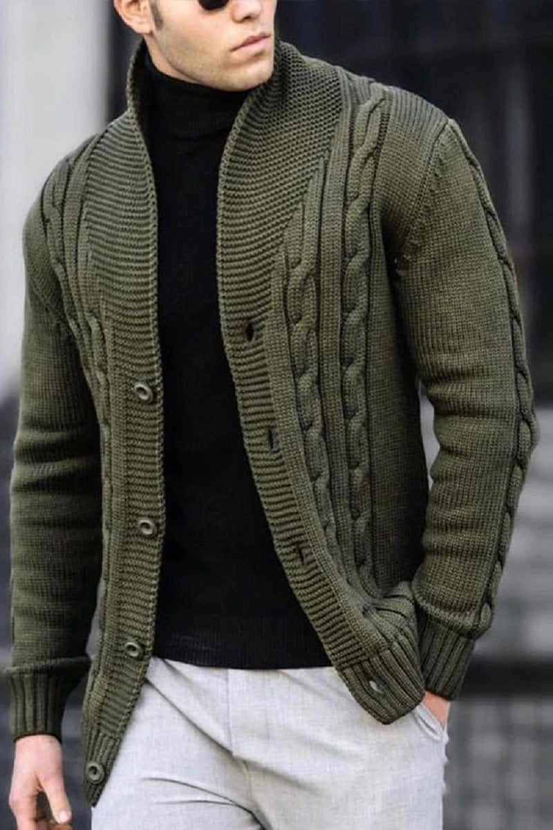 Herren Strickjacke Kabelmuster Schalkragen Modern