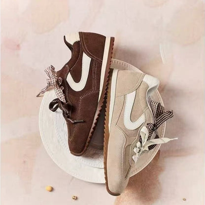 Damen Sneaker Retro Wildleder Schuhe mit Riemen