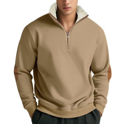 Herren Fleece Pullover Stehkragen Kontrastdetails Schwarz