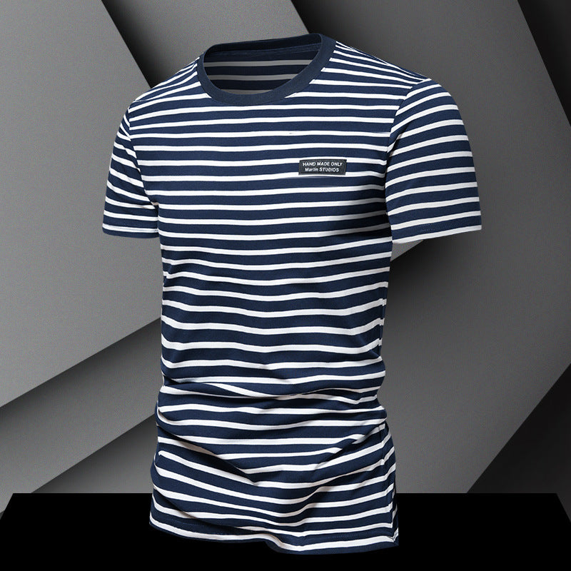 Herren T-Shirt Gestreift Relaxed Fit Casual - BerlinGlamour