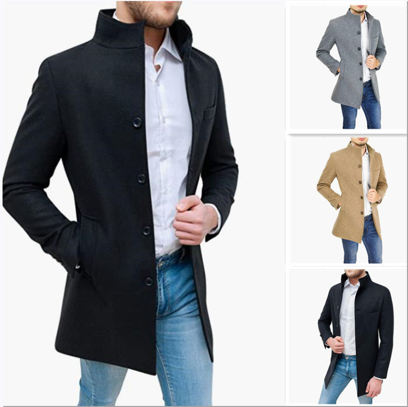 Herren Mantel Elegant Winter Melton Mantel Schwarz