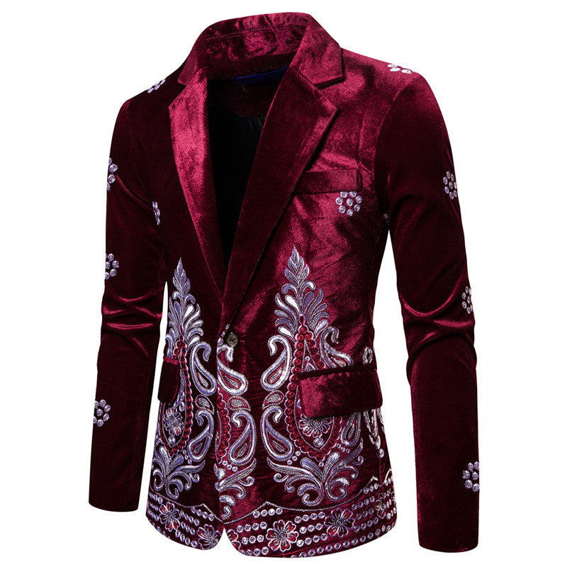 Eleganter Herren Blazer Samt schwarz mit Stickerei