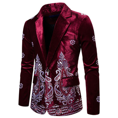 Eleganter Herren Blazer Samt schwarz mit Stickerei