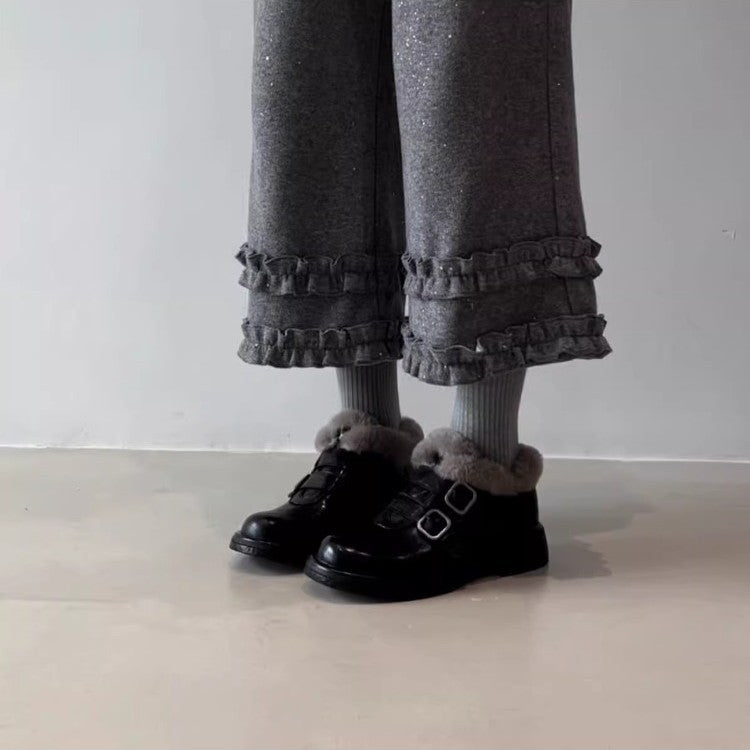 Damen Stiefeletten Warm Gefüttert Schnürsenkel Modisch Schwarz