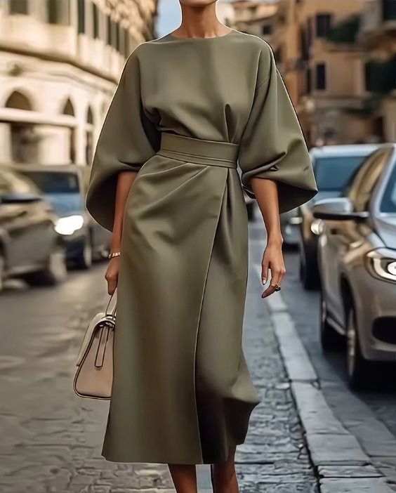 Damenkleid Midikleid Puffärmel Elegant