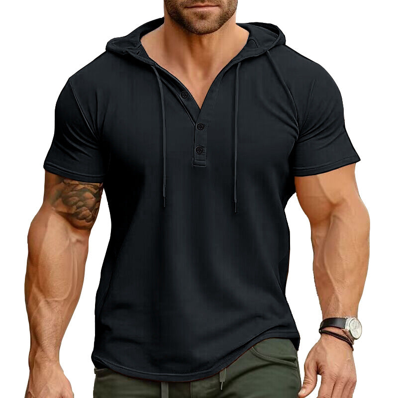 Herren Kapuzenhemd Kurzarm Modern Henley Ausschnitt - BerlinGlamour